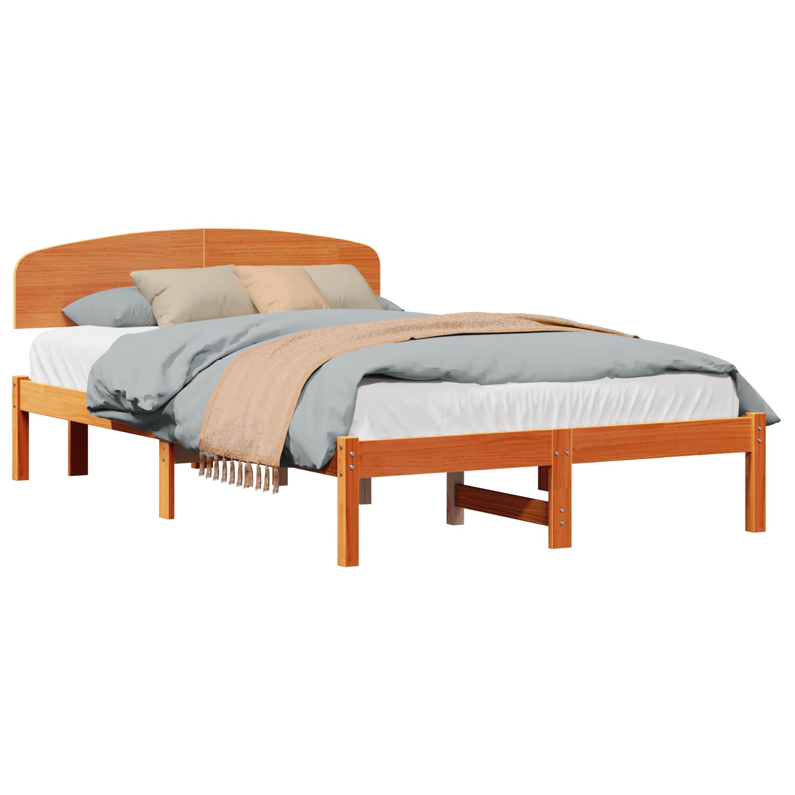 Bettrahmen Wachsbraun 135 x 190 cm Massives Kiefernholz