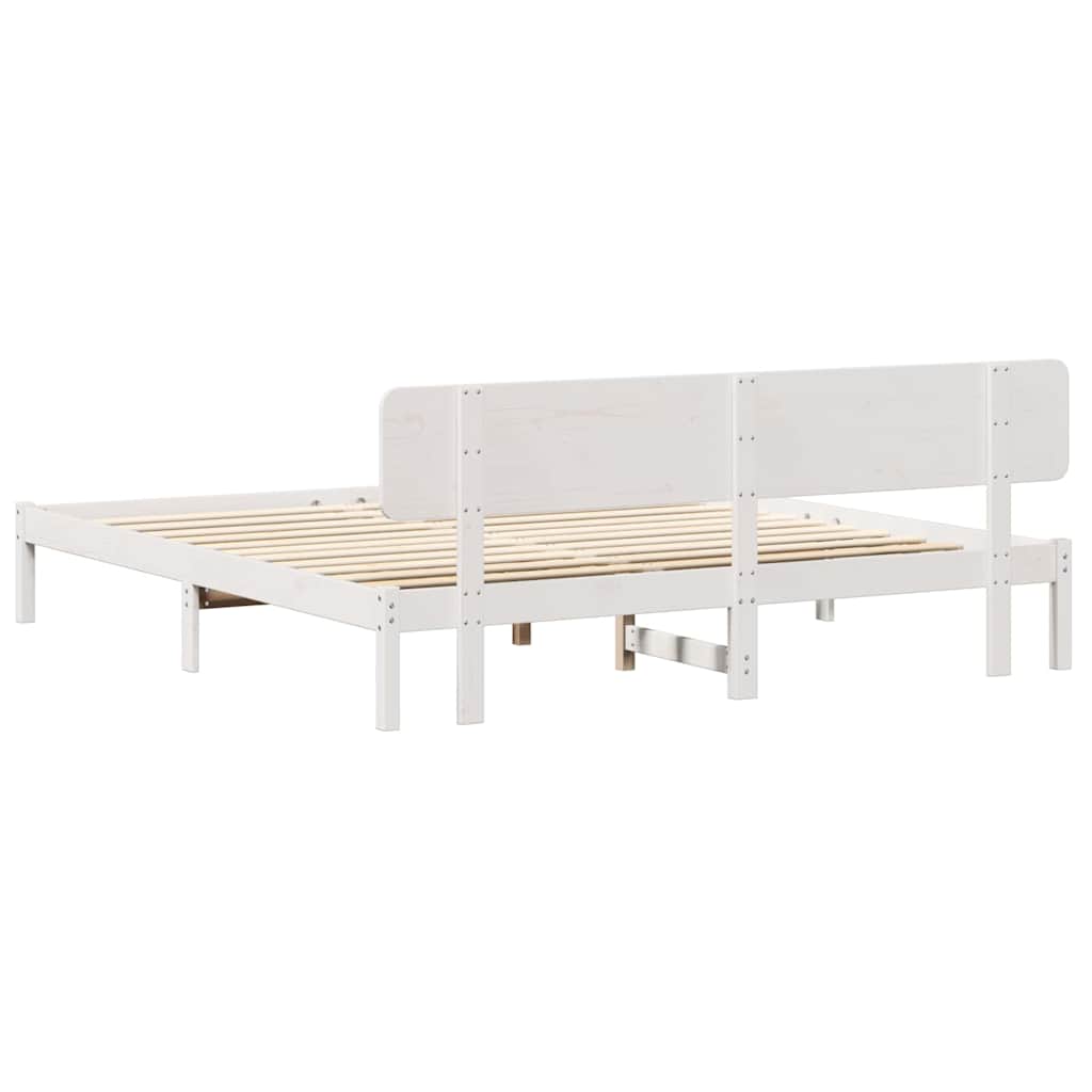 Bettrahmen mit Kopfteil Weiß 180 x 200 cm Massives Kiefernholz