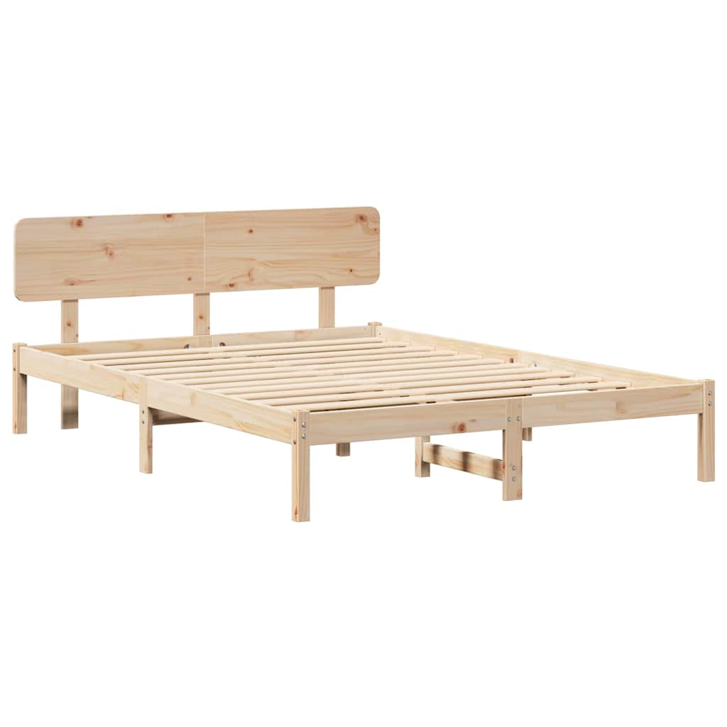 Bettrahmen mit Kopfteil Natur 150 x 200 cm Massives Kiefernholz