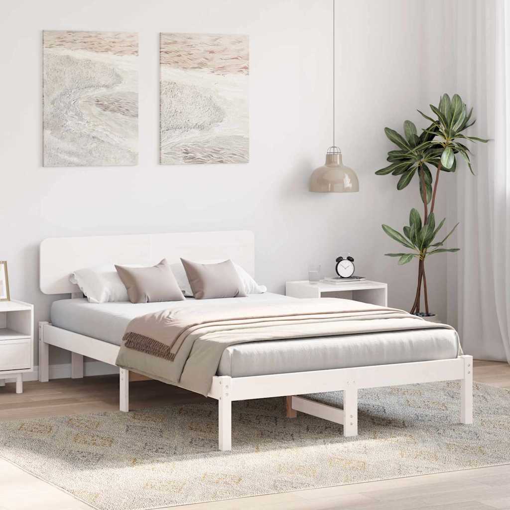 Bettrahmen mit Kopfteil Weiß 120 x 200 cm Massives Kiefernholz