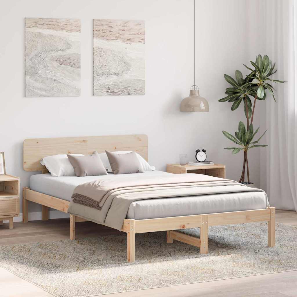Bettrahmen mit Kopfteil Natur 140 x 190 cm Massives Kiefernholz