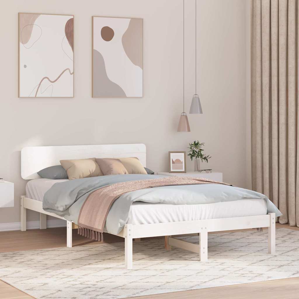 Bettrahmen mit Kopfteil Weiß 140 x 190 cm Massives Kiefernholz
