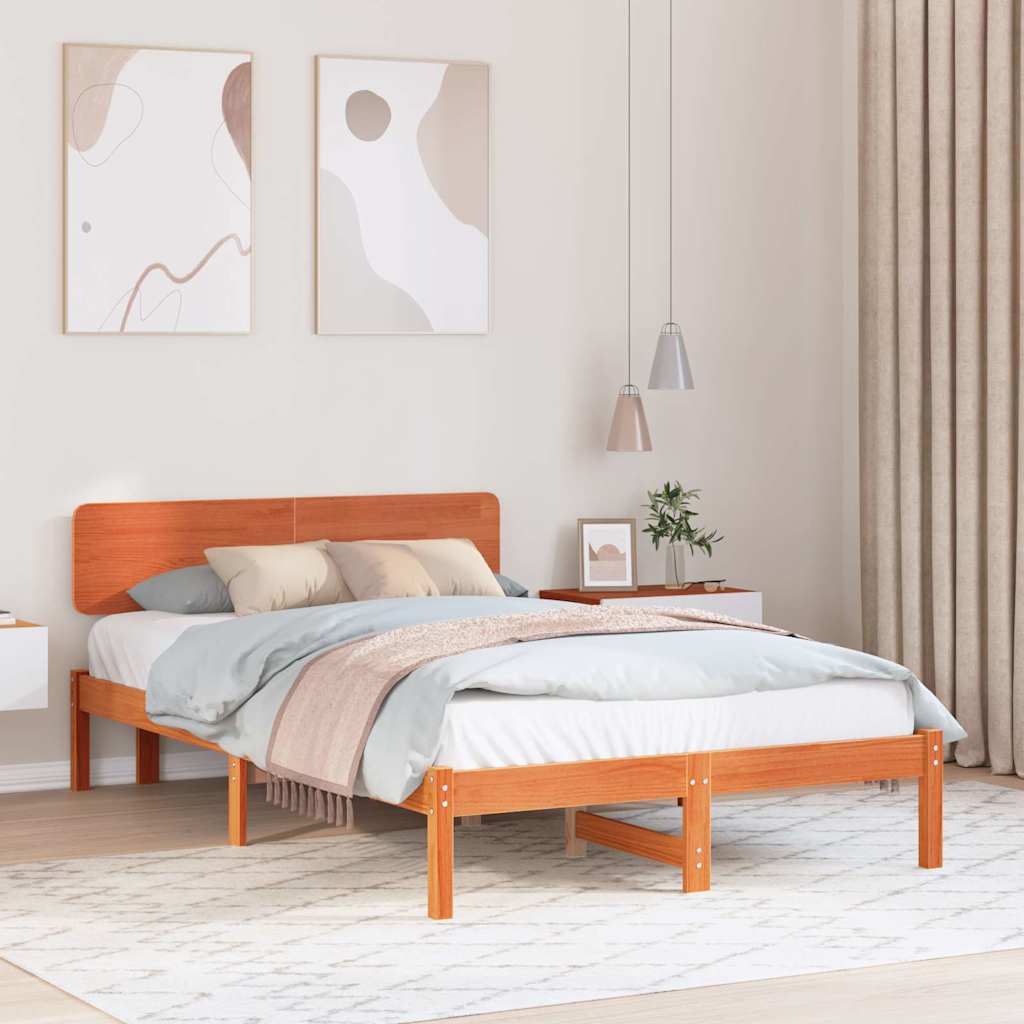 Bettrahmen Wachsbraun 140 x 190 cm Massives Kiefernholz