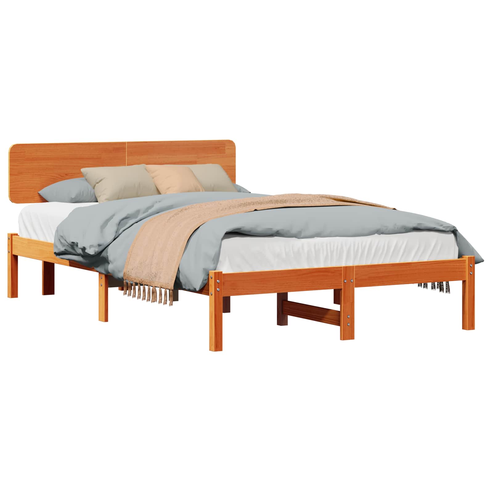 Bettrahmen Wachsbraun 135 x 190 cm Massives Kiefernholz