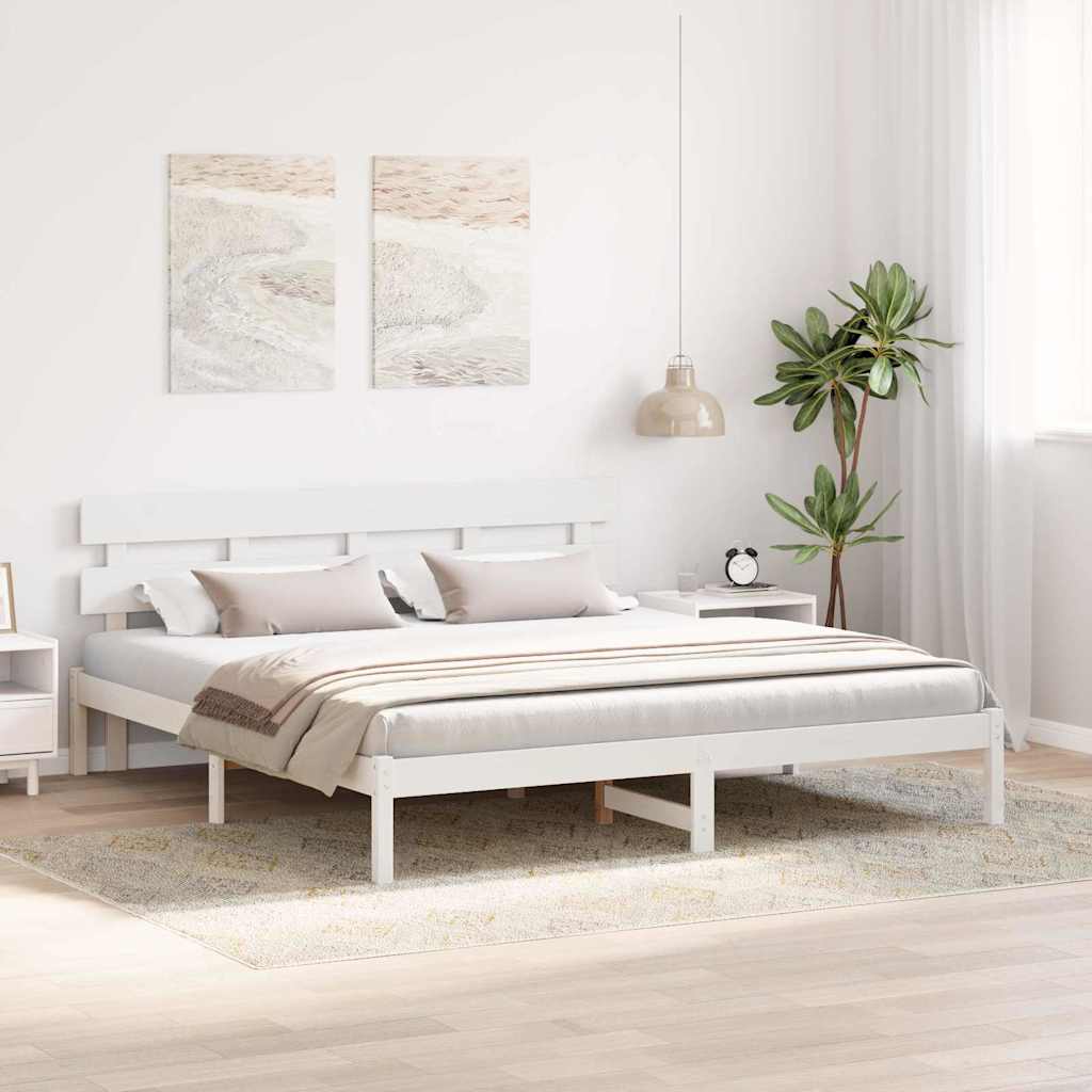 Bettgestell mit Kopfteil Weiß 180 x 200 cm Massivholz Kiefer
