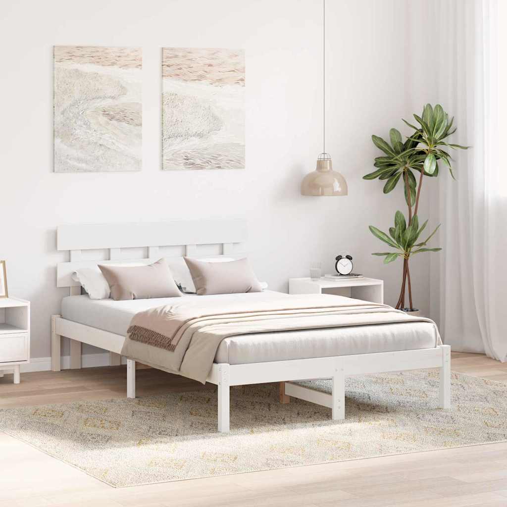 Bettgestell mit Kopfteil Weiß 120 x 190 cm Massivholz Kiefer