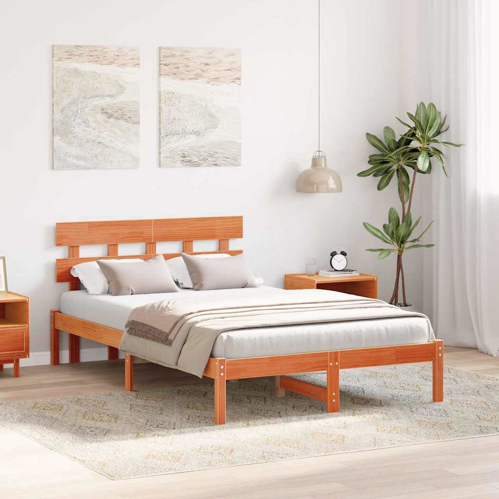 Bettgestell mit Kopfteil Braun 120 x 190 cm Massivholz Kiefer