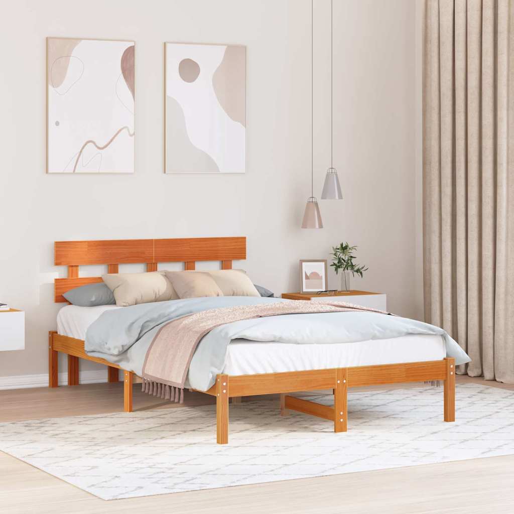 Bettgestell mit Kopfteil Braun 140 x 190 cm Massivholz Kiefer