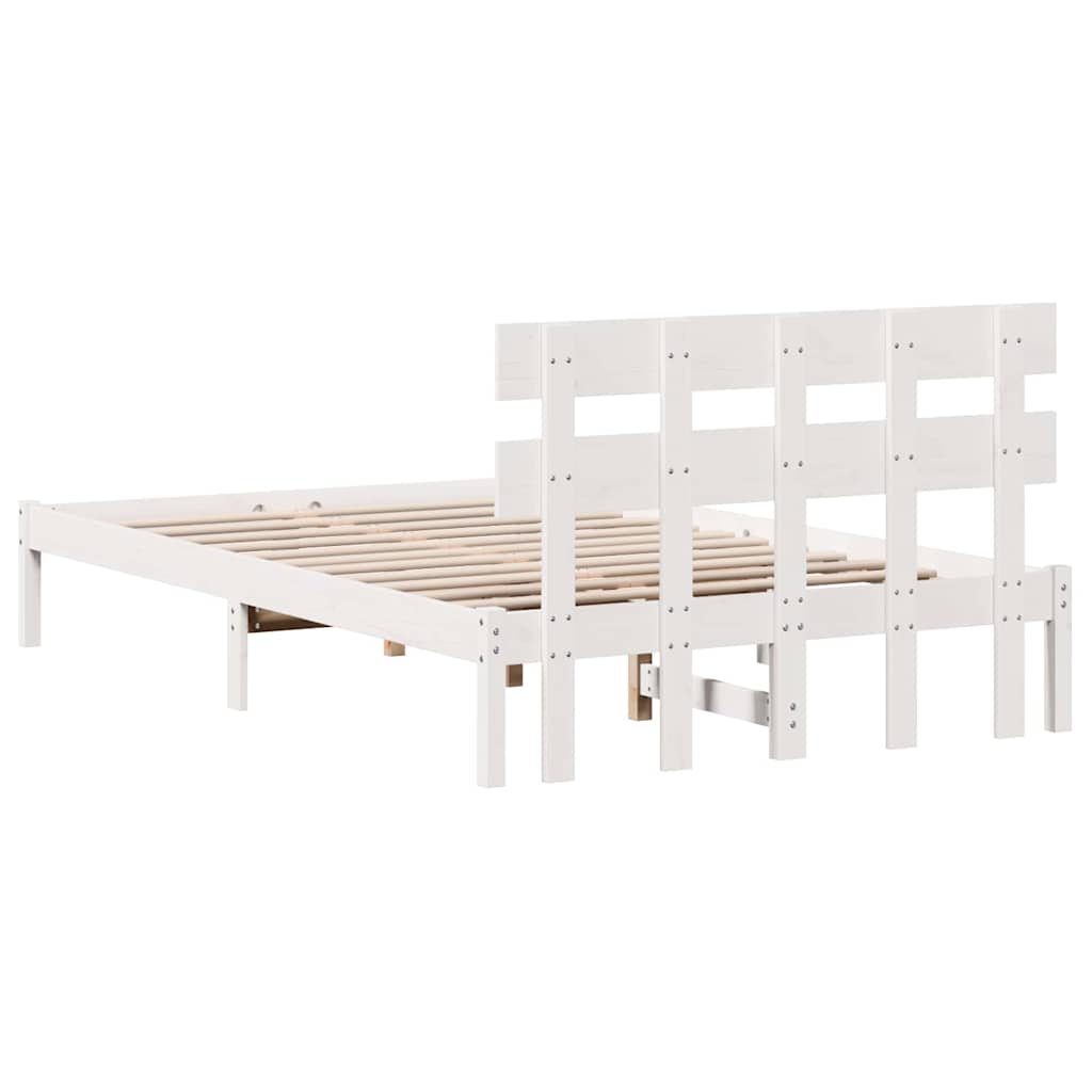 Bettgestell mit Kopfteil Weiß 135 x 190 cm Massivholz Kiefer