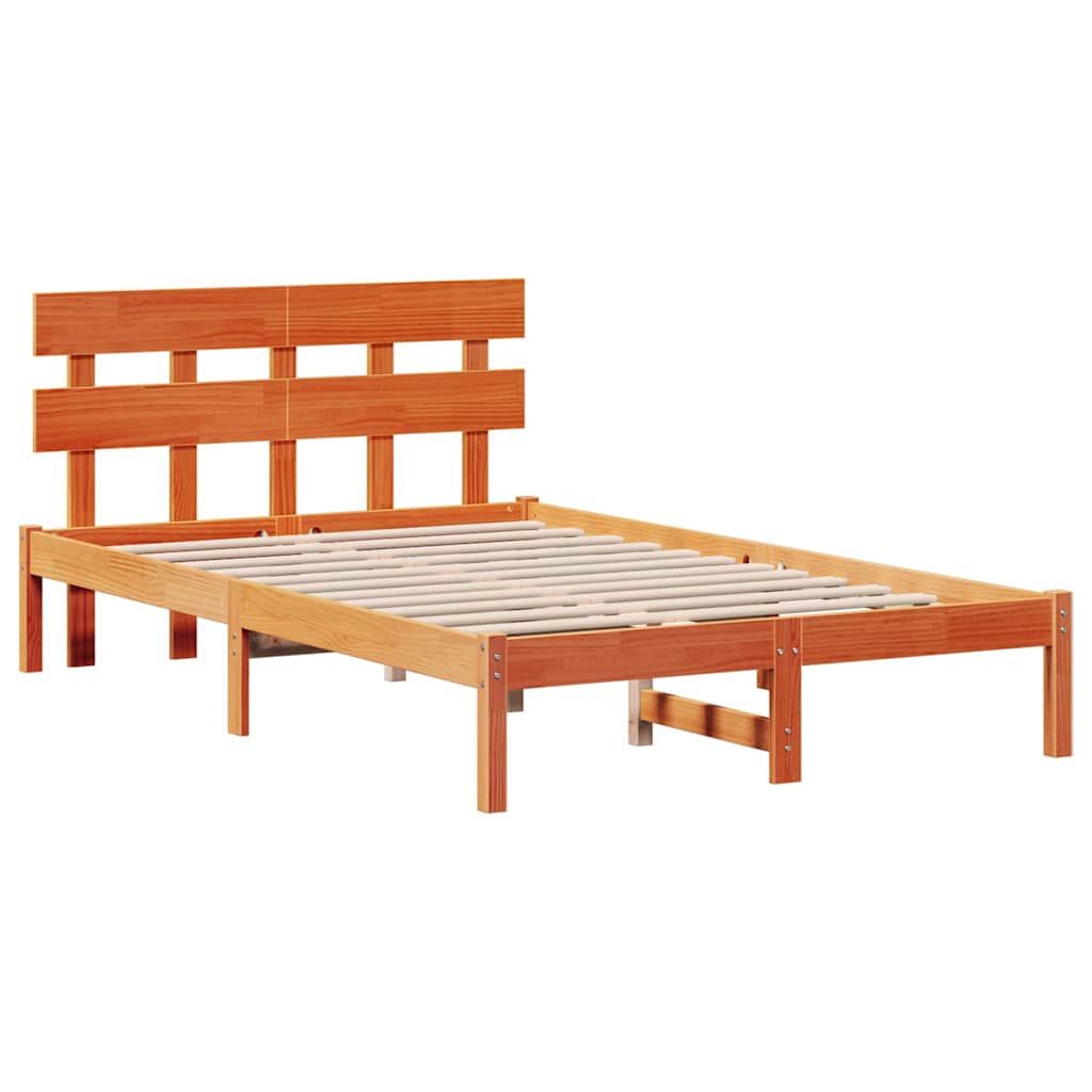 Bettgestell mit Kopfteil Braun 135 x 190 cm Massivholz Kiefer