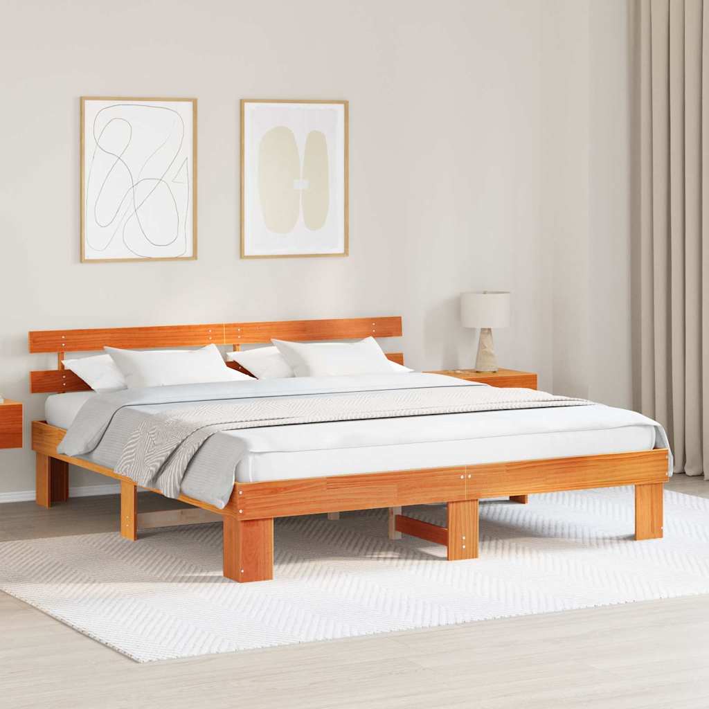 Bettrahmen Wachsbraun 200 x 200 cm Massives Kiefernholz
