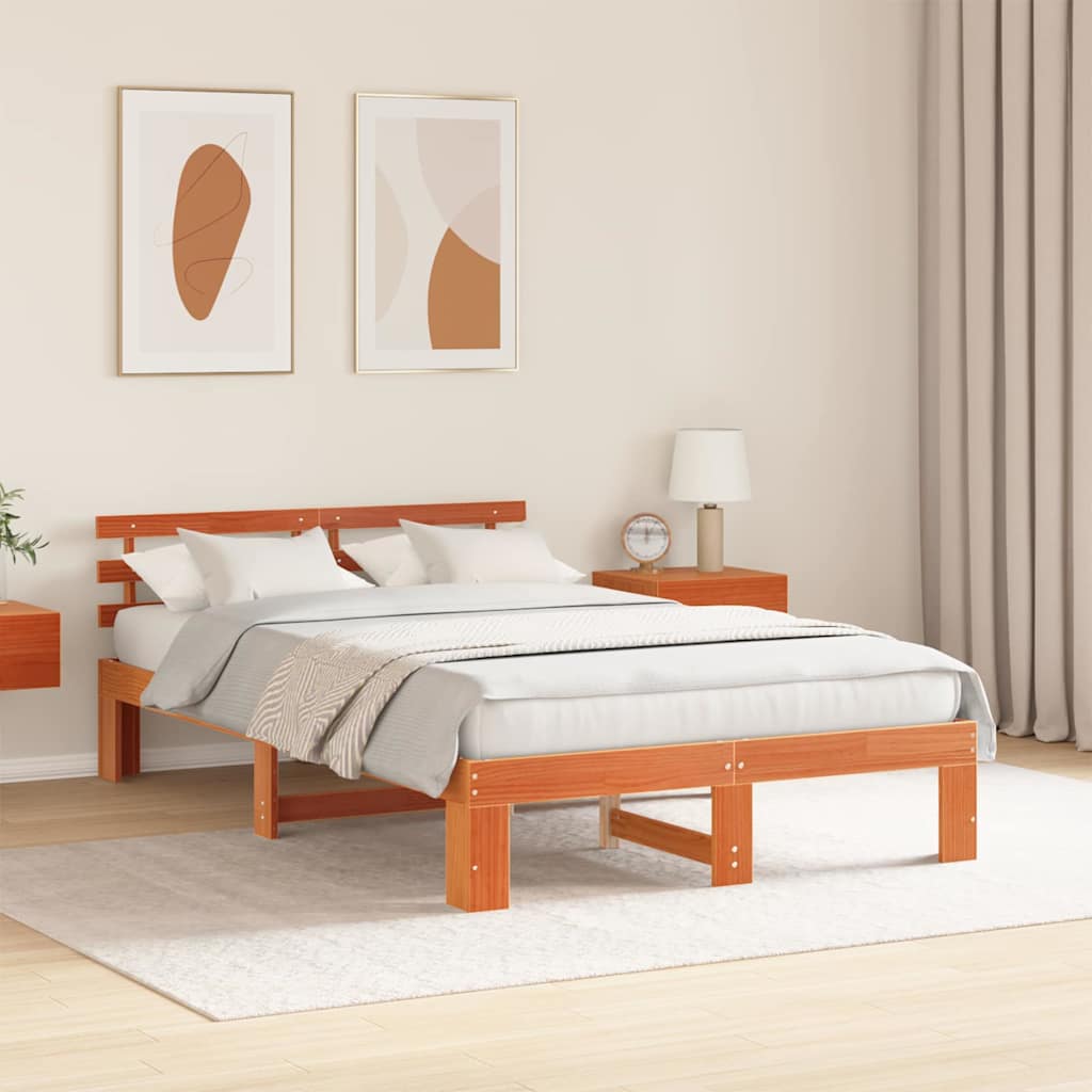 Bettrahmen Wachsbraun 140 x 190 cm Massives Kiefernholz