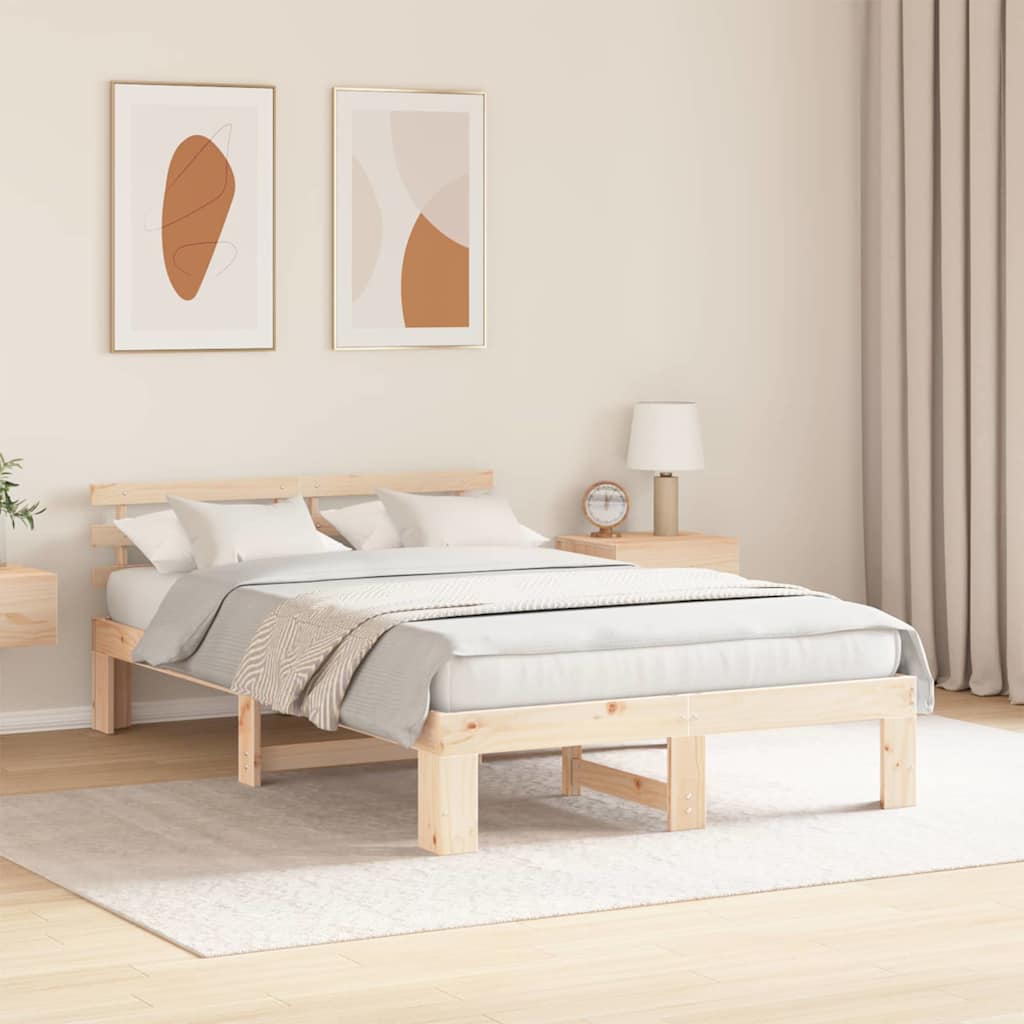 Bettrahmen mit Kopfteil Natur 120 x 190 cm Massives Kiefernholz