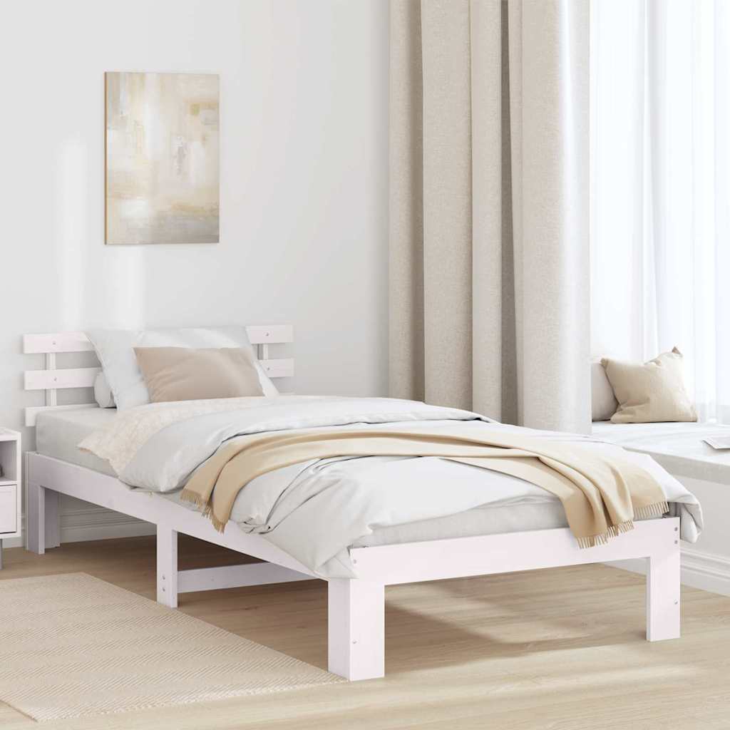 Bettrahmen mit Kopfteil Weiß 100 x 200 cm Massives Kiefernholz