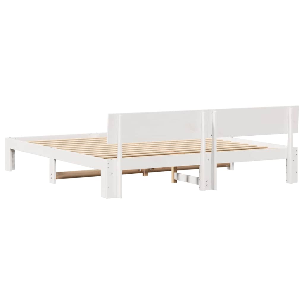 Bettrahmen mit Kopfteil Weiß 200 x 200 cm Massives Kiefernholz