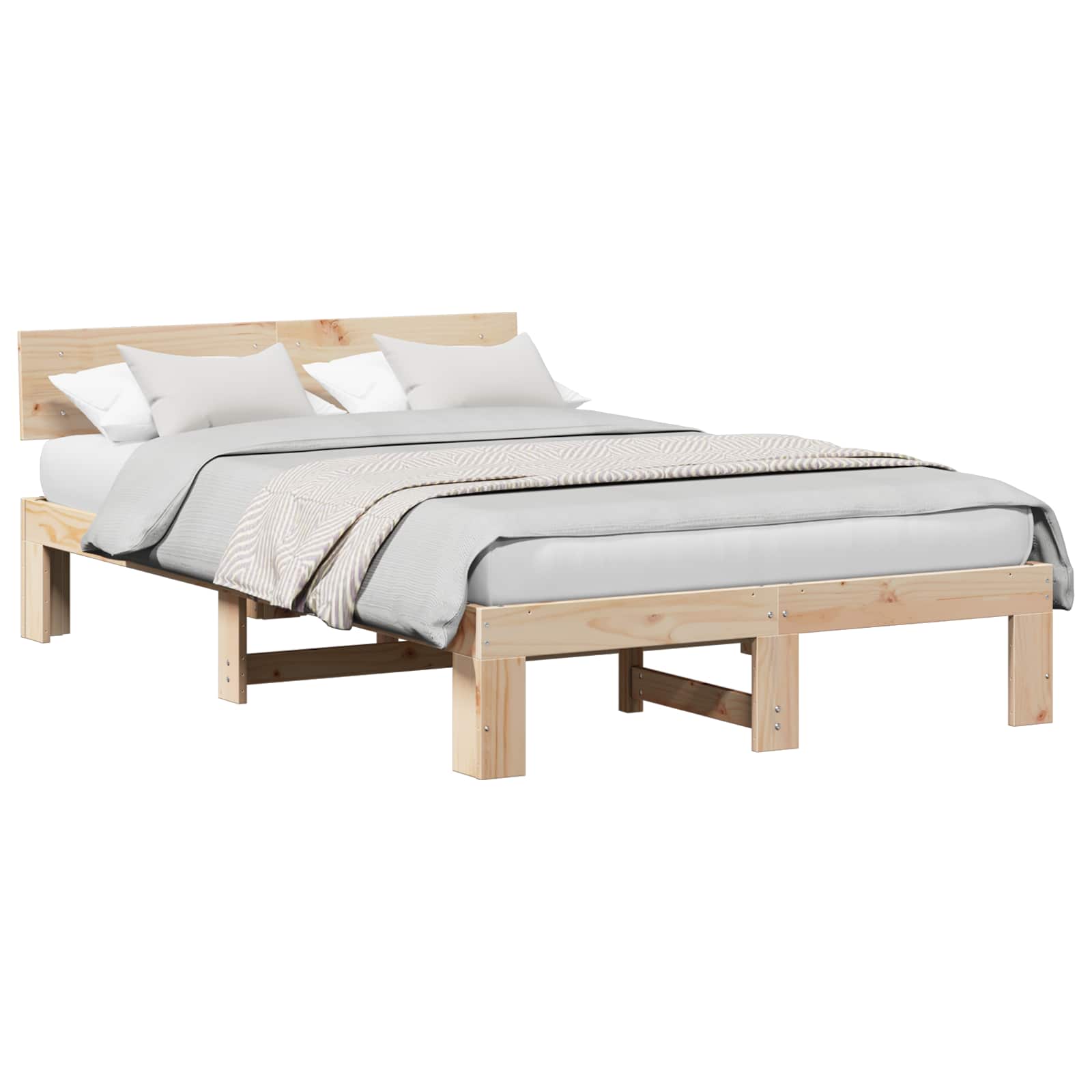 Bettrahmen mit Kopfteil Natur 140 x 190 cm Massives Kiefernholz