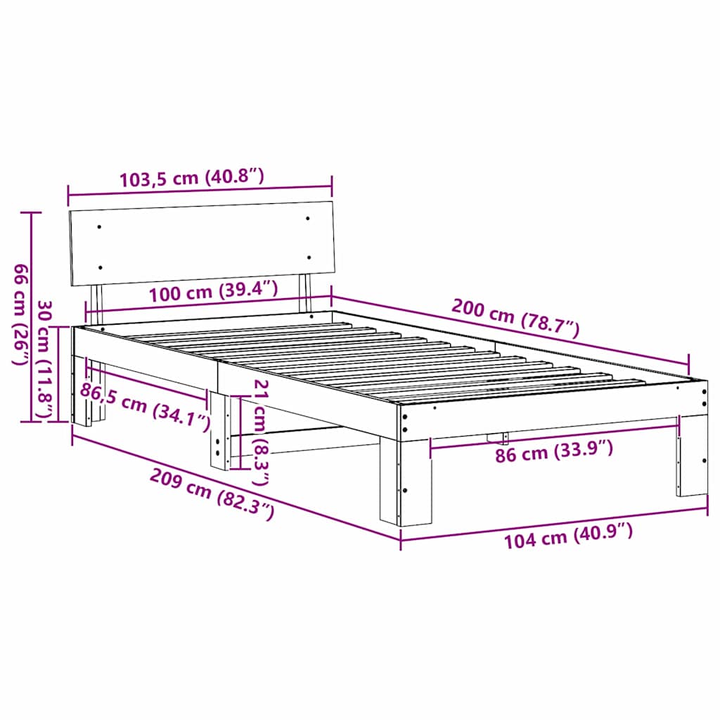 Bettrahmen Wachsbraun 100 x 200 cm Massives Kiefernholz