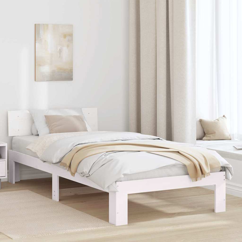 Bettrahmen mit Kopfteil Weiß 90 x 190 cm Massives Kiefernholz