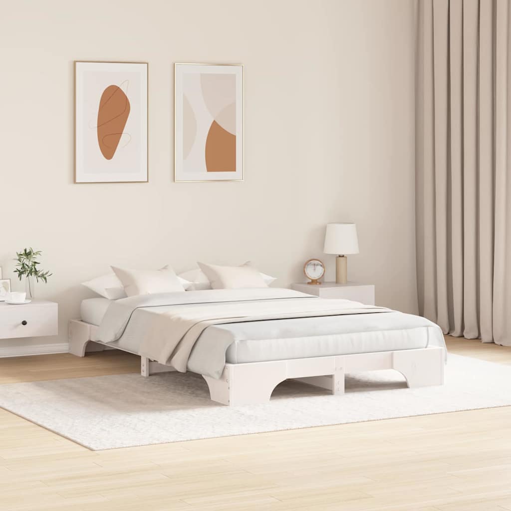 Bettrahmen Weiß 140 x 190 cm Massives Kiefernholz