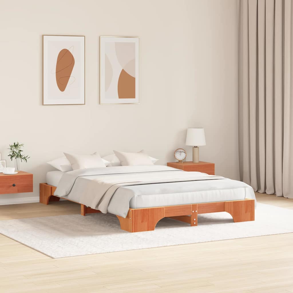 Bettrahmen Wachsbraun 140 x 190 cm Massives Kiefernholz