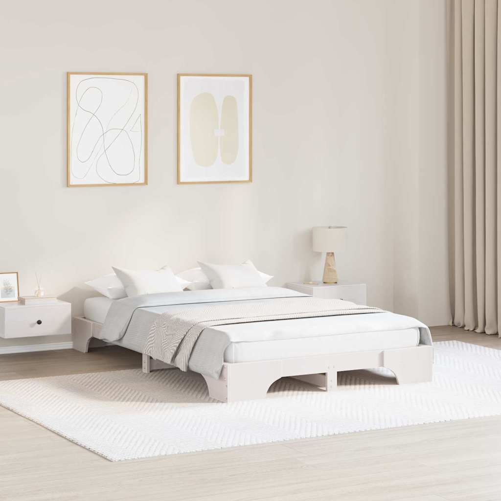 Bettrahmen Weiß 135 x 190 cm Massives Kiefernholz