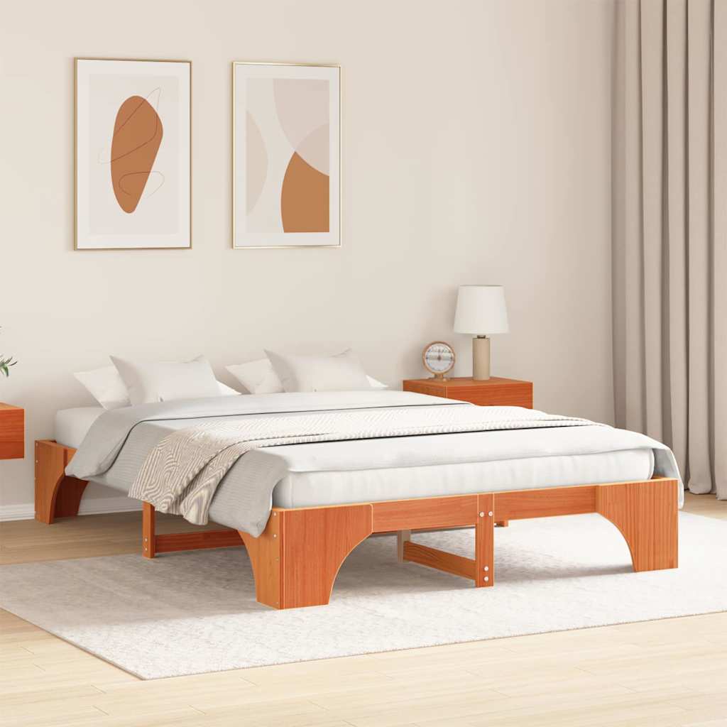 Bettrahmen Wachsbraun 150 x 200 cm Massives Kiefernholz