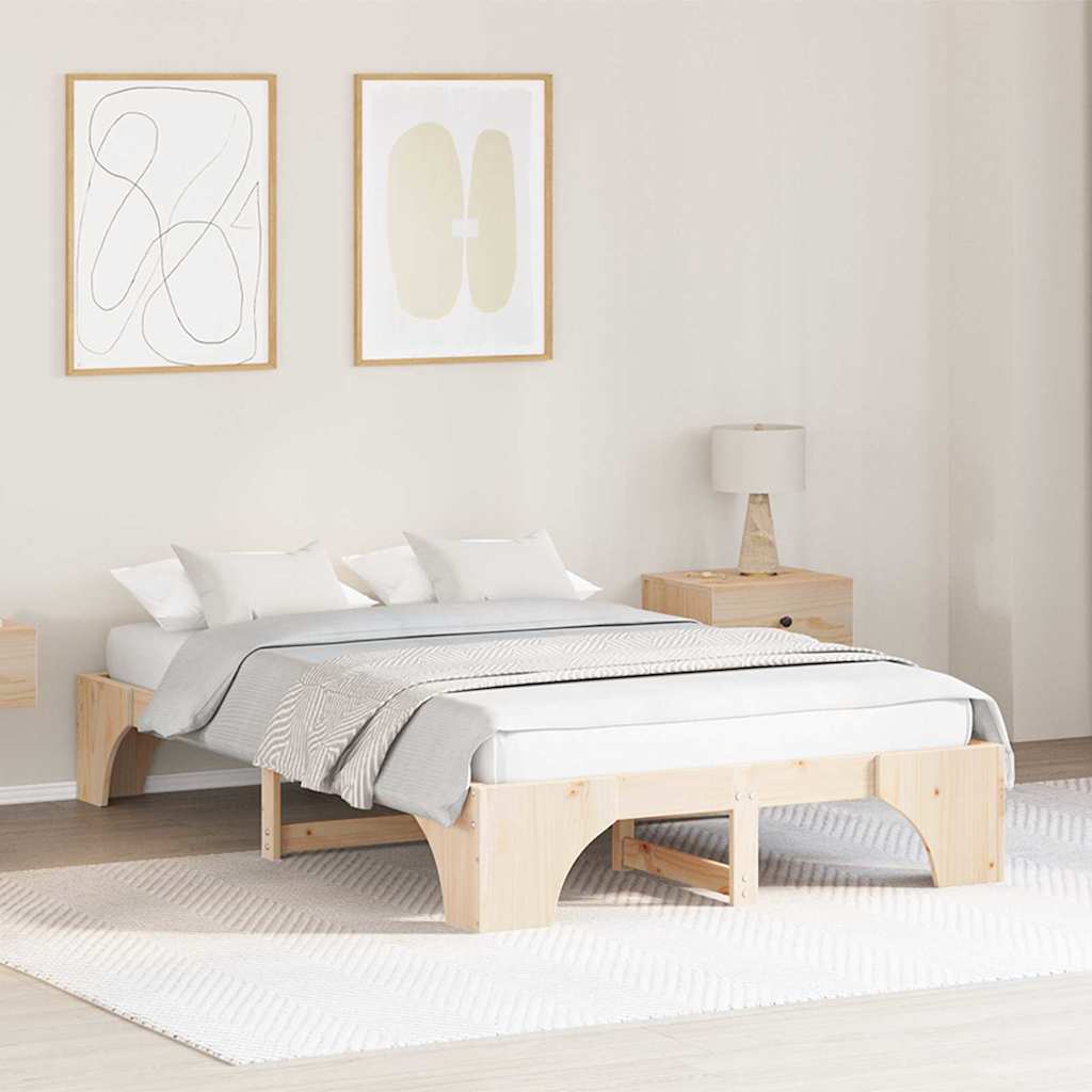 Bettrahmen Natur 140 x 190 cm Massives Kiefernholz