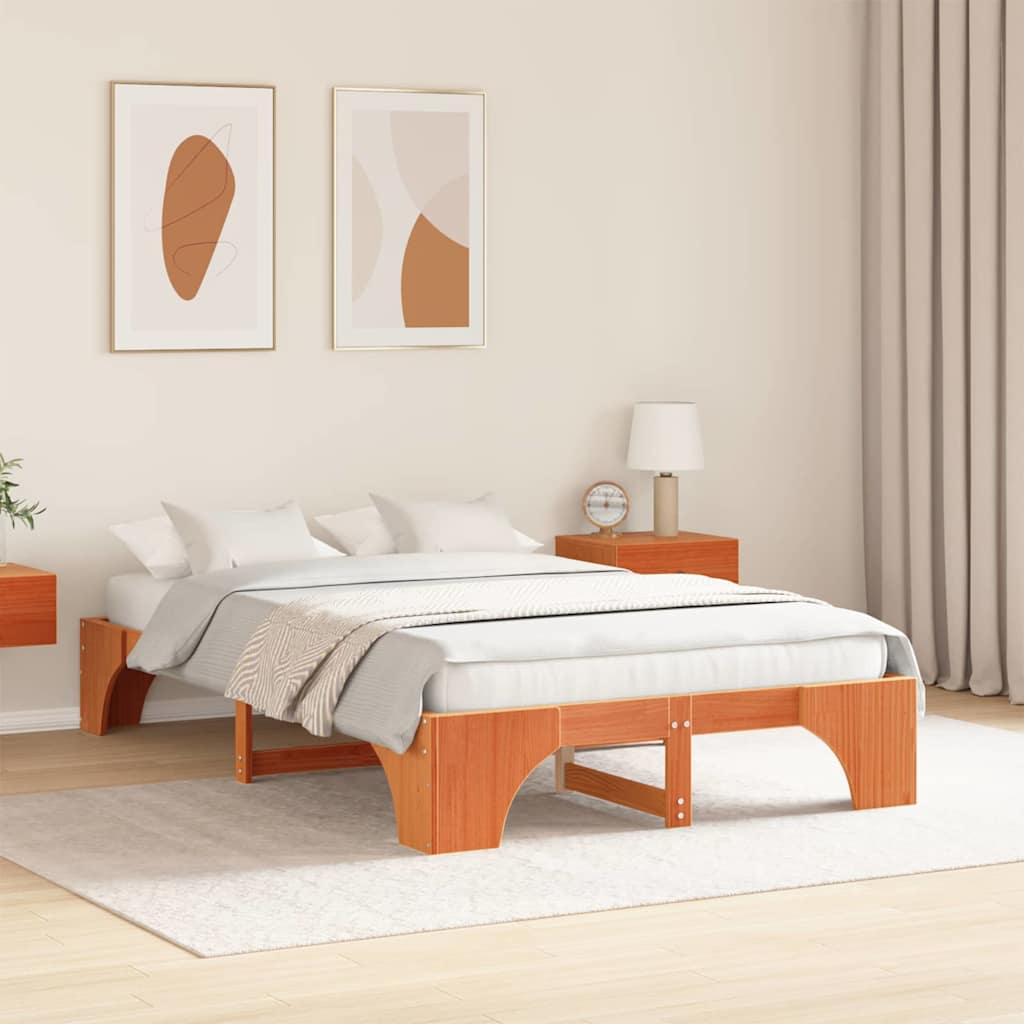 Bettrahmen Wachsbraun 140 x 190 cm Massives Kiefernholz