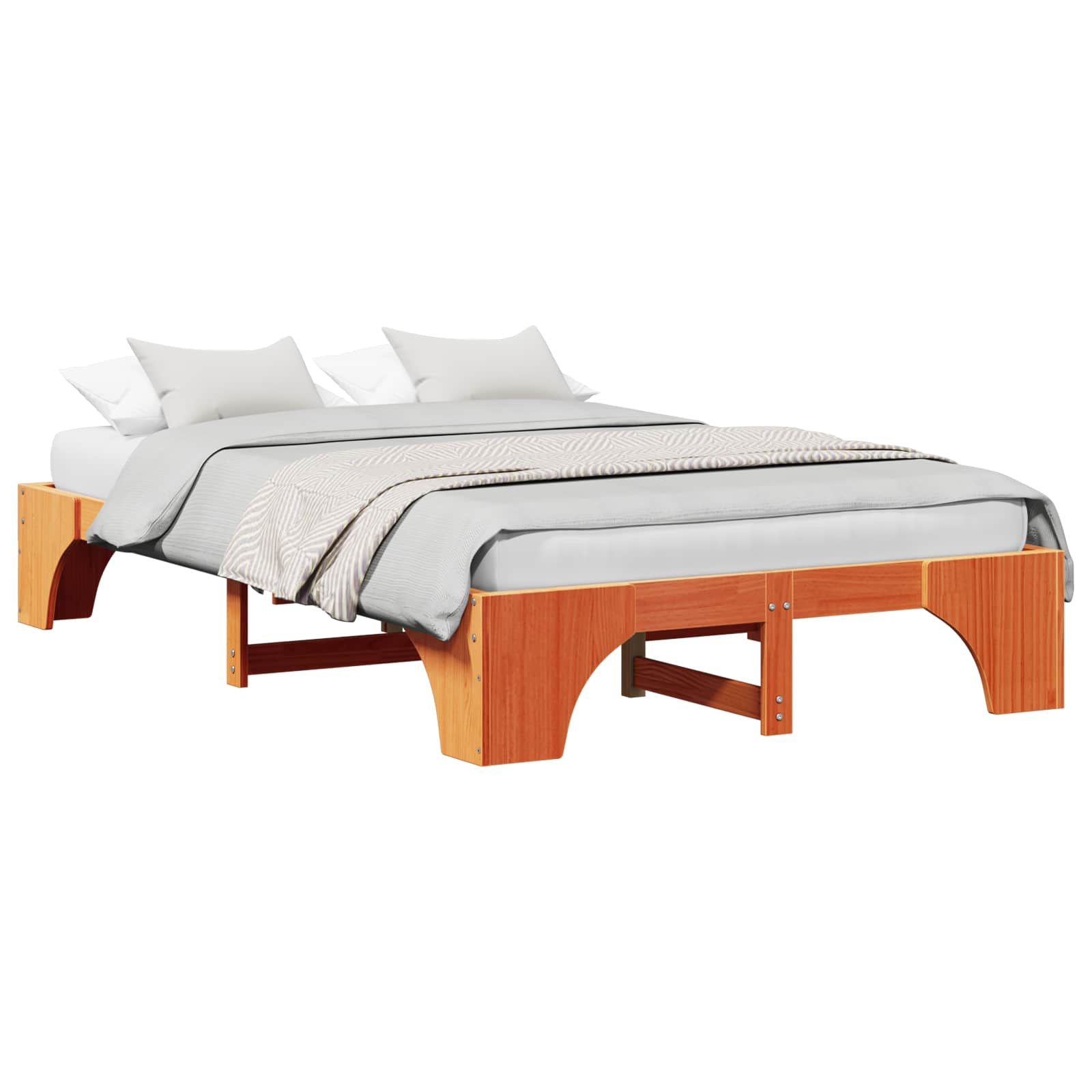 Bettrahmen Wachsbraun 135 x 190 cm Massives Kiefernholz