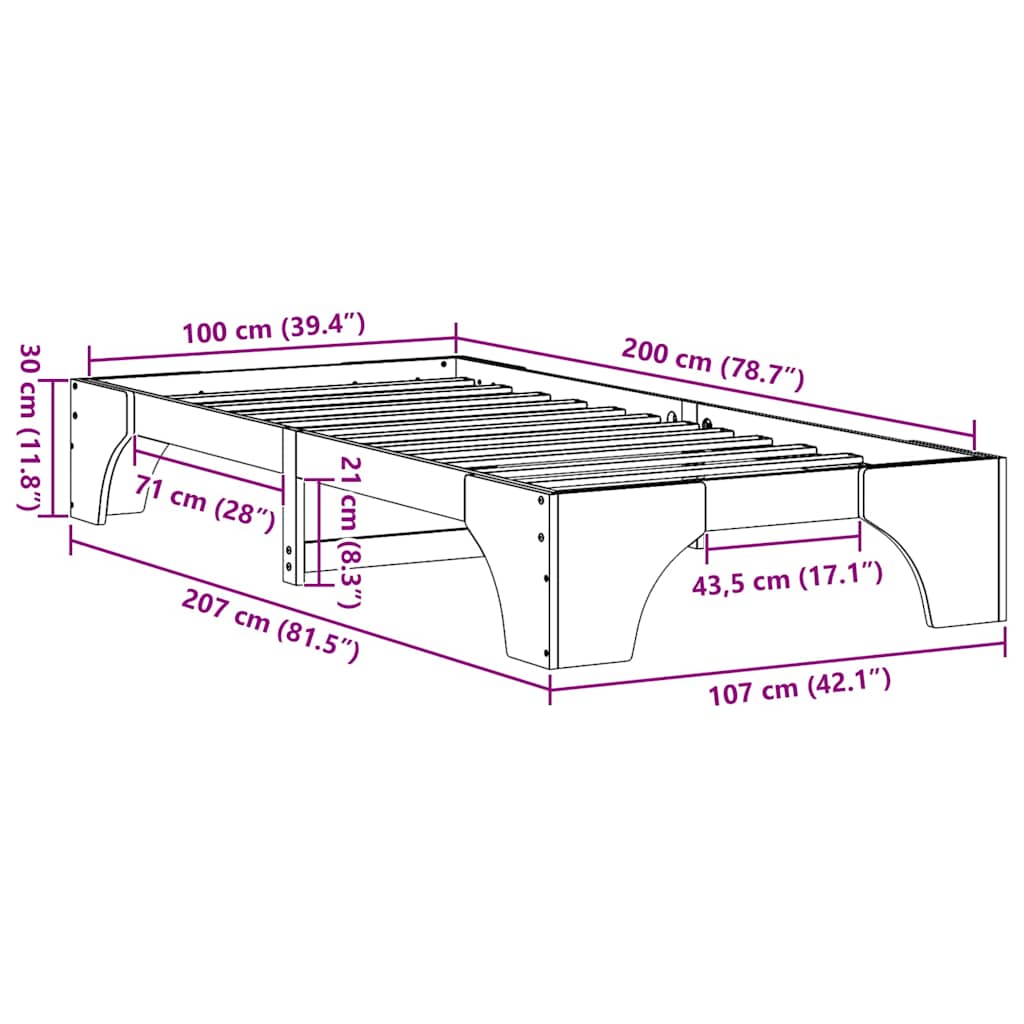 Bettrahmen Wachsbraun 100 x 200 cm Massives Kiefernholz