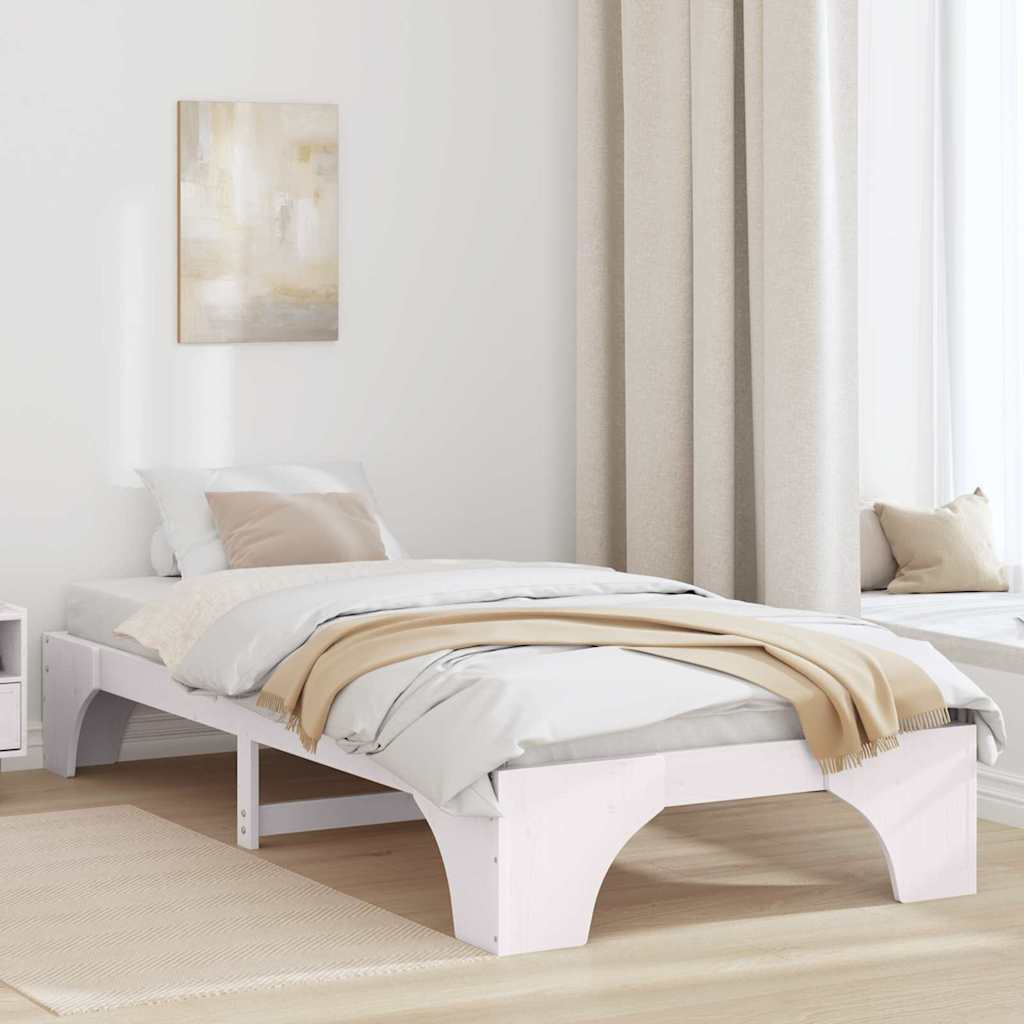 Bettrahmen Weiß 75 x 190 cm Massives Kiefernholz