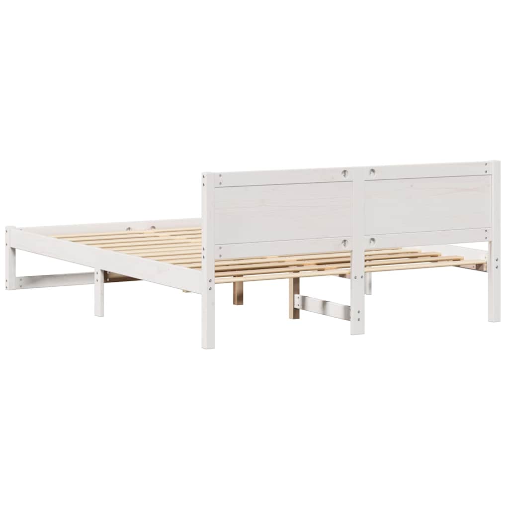 Bettrahmen mit Kopfteil Weiß 160 x 200 cm Massives Kiefernholz