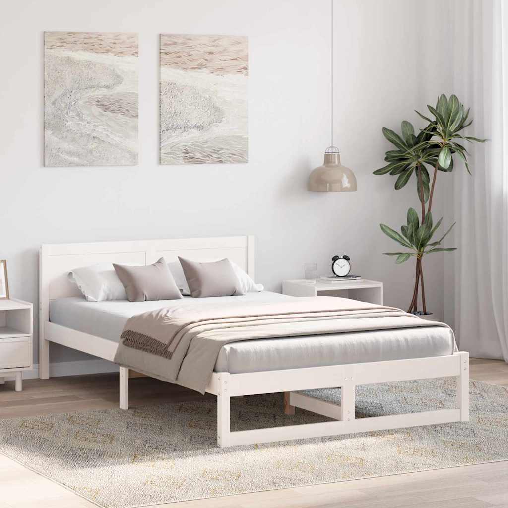Bettrahmen mit Kopfteil Weiß 120 x 200 cm Massives Kiefernholz