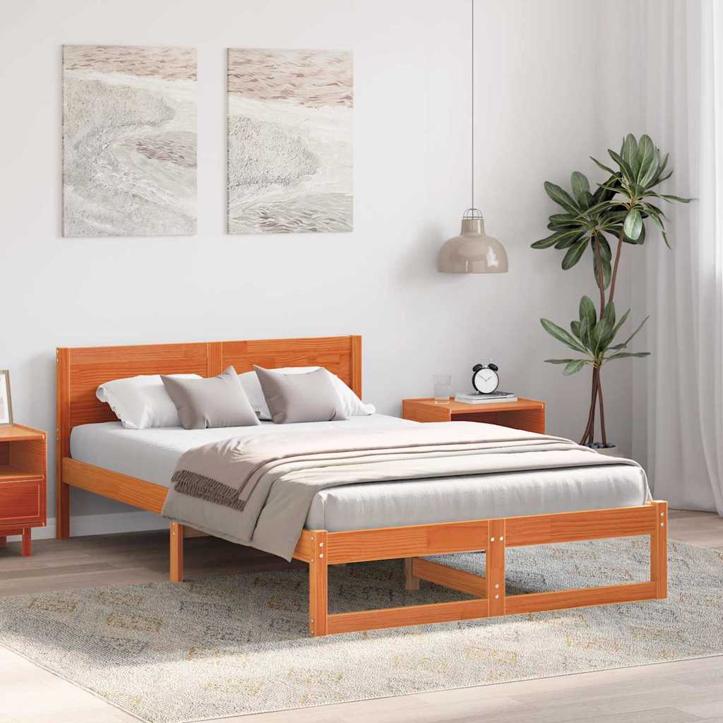 Bettrahmen Wachsbraun 140 x 190 cm Massives Kiefernholz