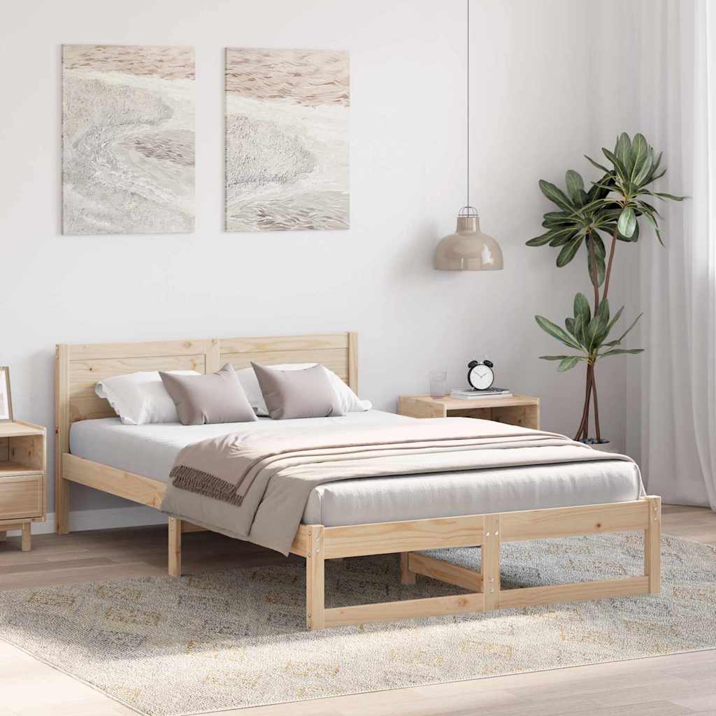 Bettrahmen mit Kopfteil Natur 135 x 190 cm Massives Kiefernholz