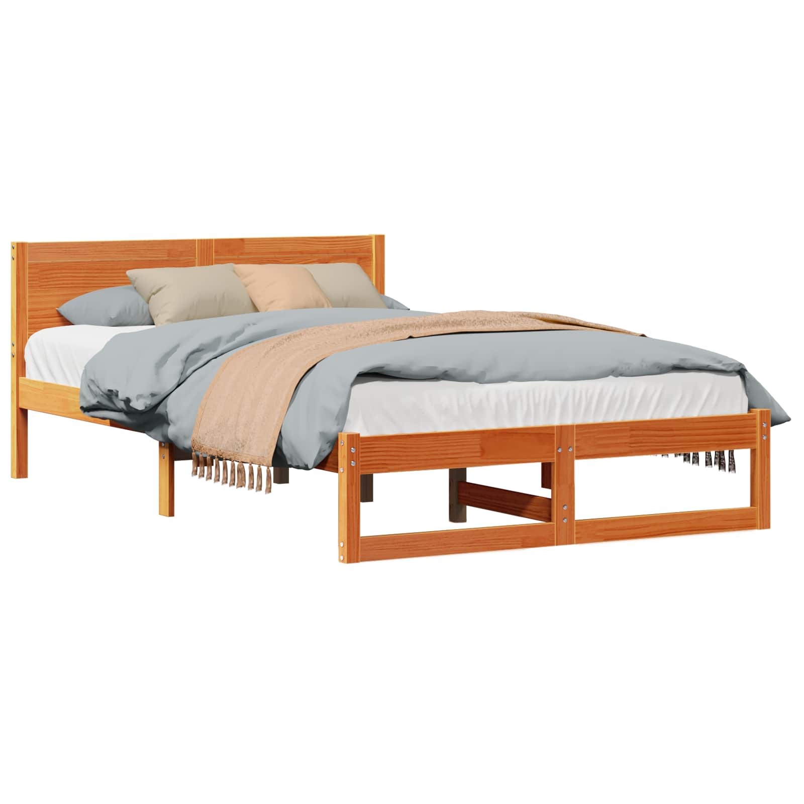 Bettrahmen Wachsbraun 135 x 190 cm Massives Kiefernholz