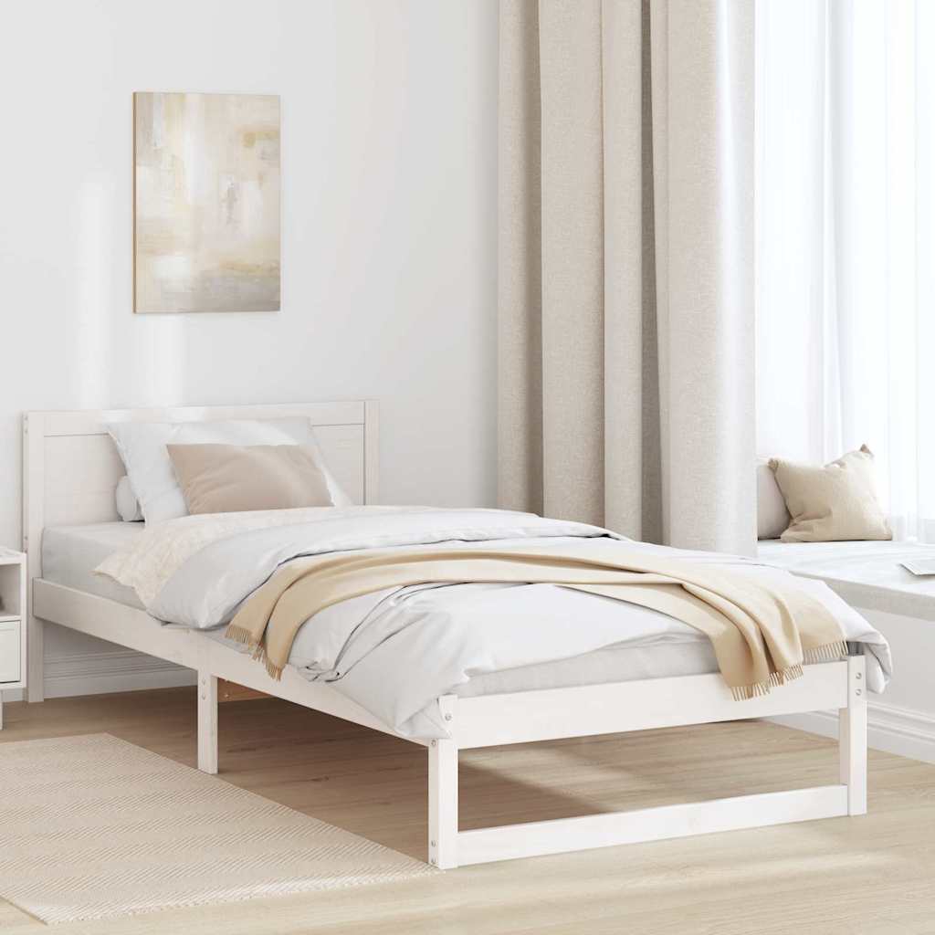 Bettrahmen mit Kopfteil Weiß 80 x 200 cm Massives Kiefernholz