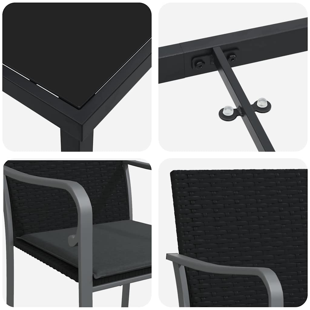 Garten Essgruppe 7 pcs Schwarz und Grau PE-Rattan