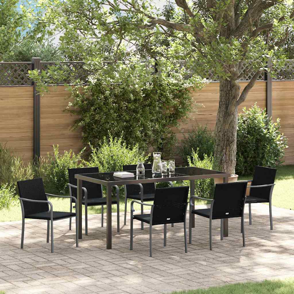 Garten Essgruppe 7 pcs Schwarz und Grau PE-Rattan
