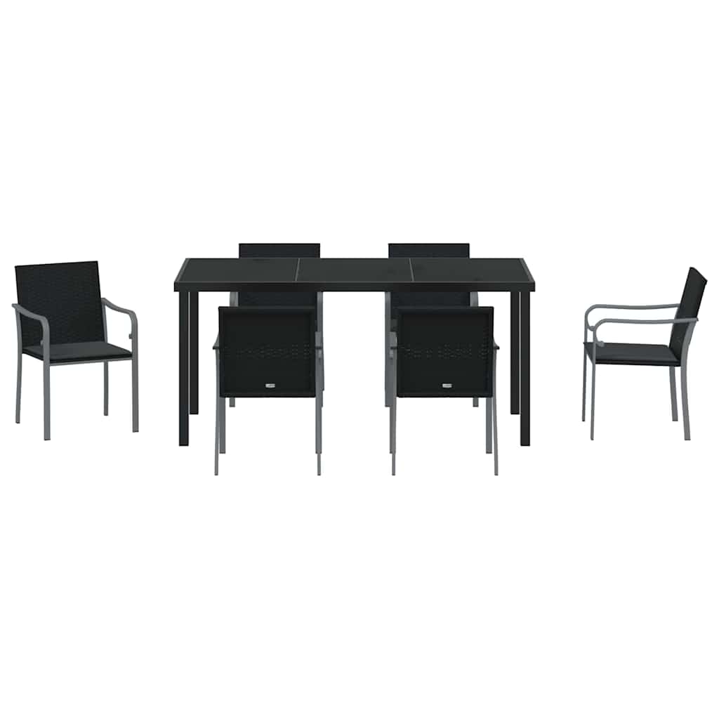 Garten Essgruppe 7 pcs Schwarz und Grau PE-Rattan