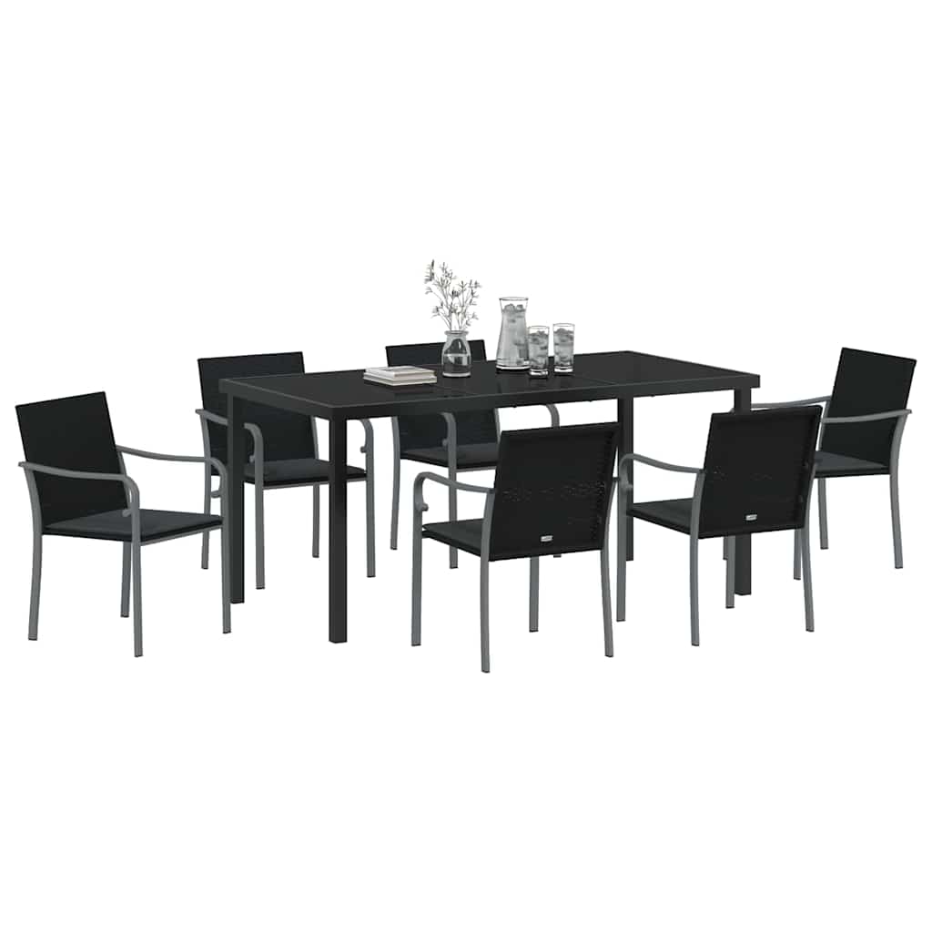 Garten Essgruppe 7 pcs Schwarz und Grau PE-Rattan