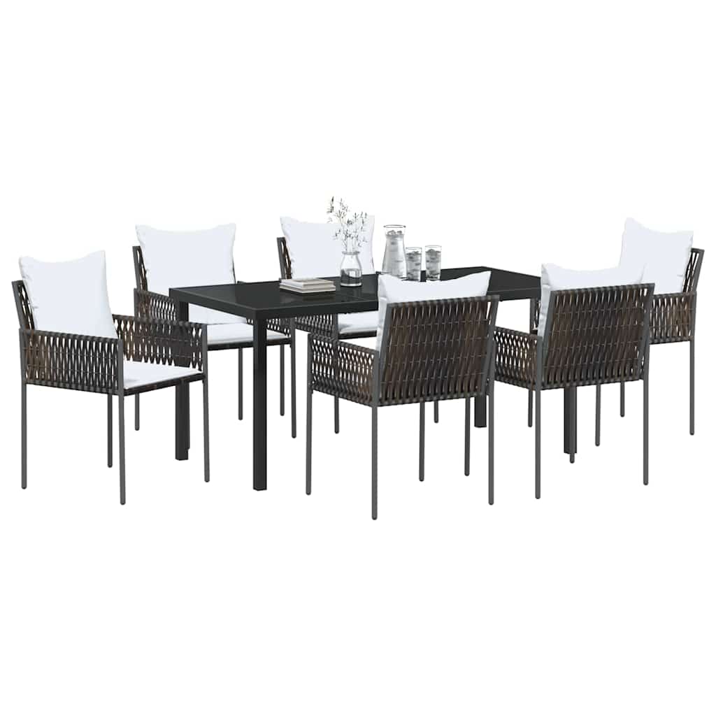 Garten Essgruppe 7 pcs Braun und Schwarz PE-Rattan