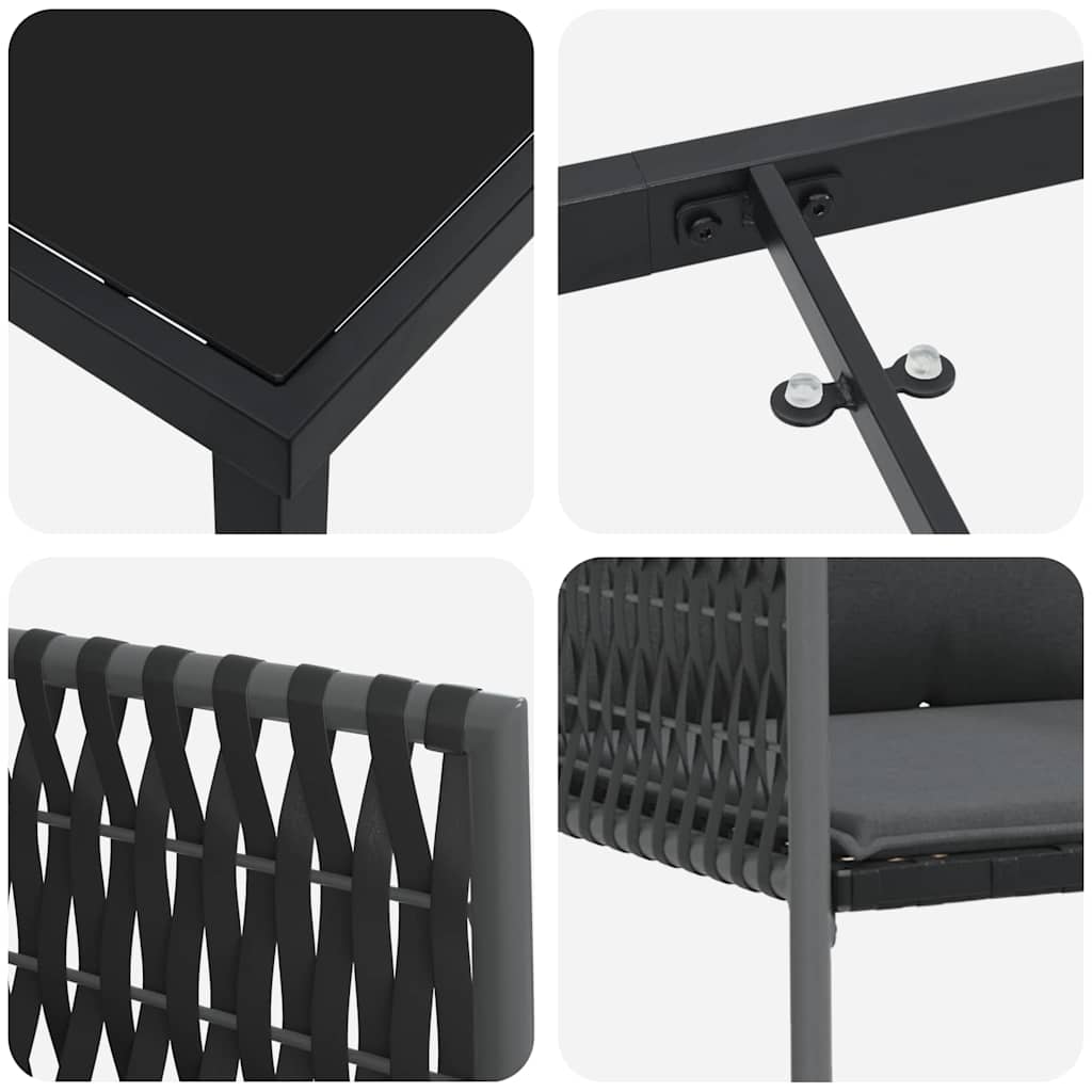 Garten Essgruppe 7 pcs Schwarz und Grau PE-Rattan
