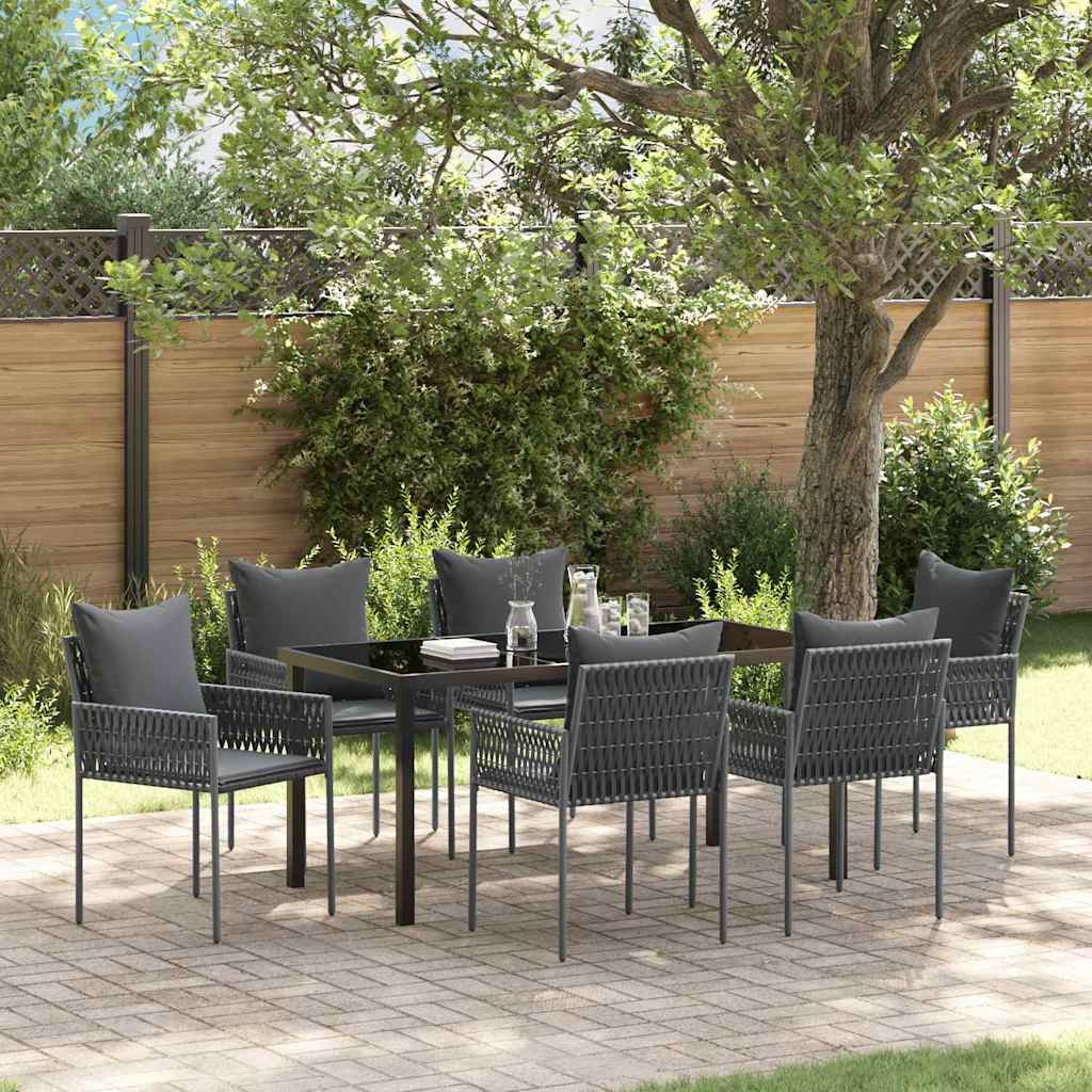 Garten Essgruppe 7 pcs Schwarz und Grau PE-Rattan