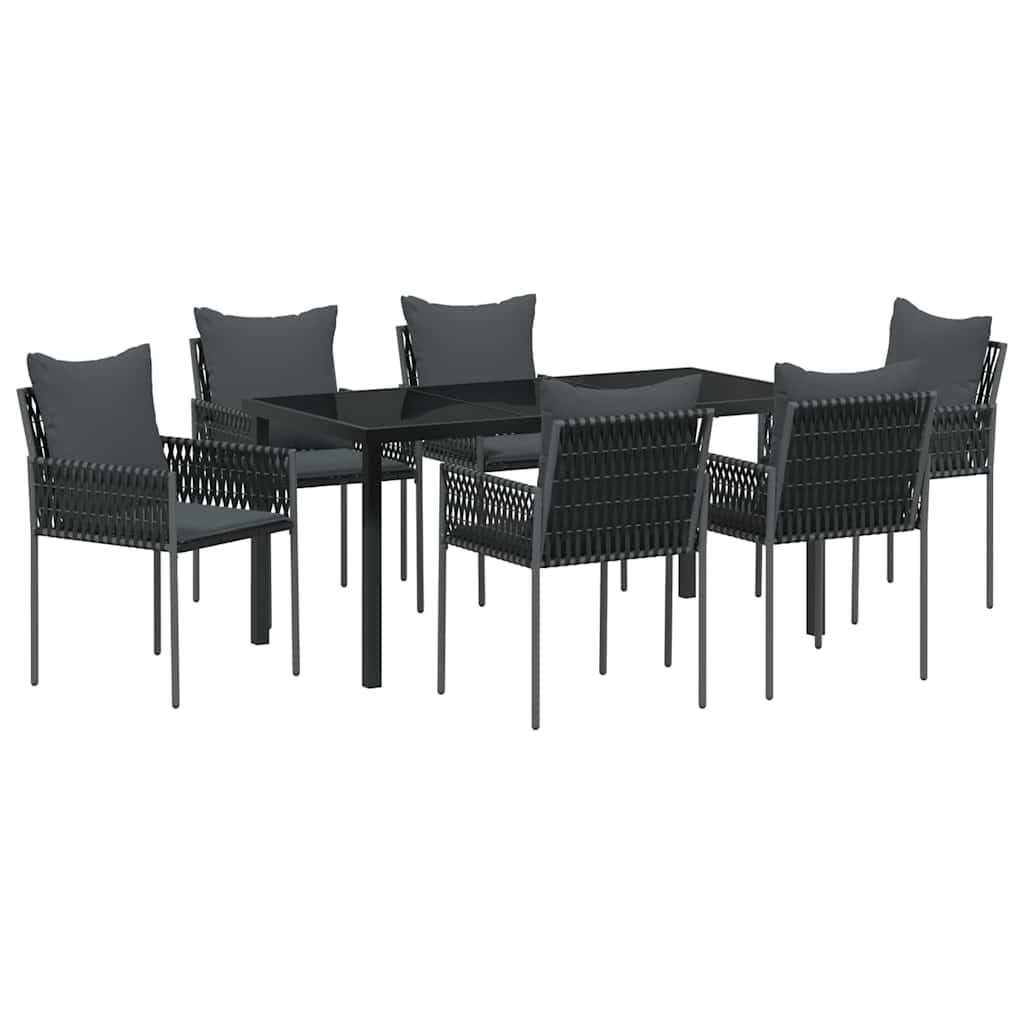 Garten Essgruppe 7 pcs Schwarz und Grau PE-Rattan