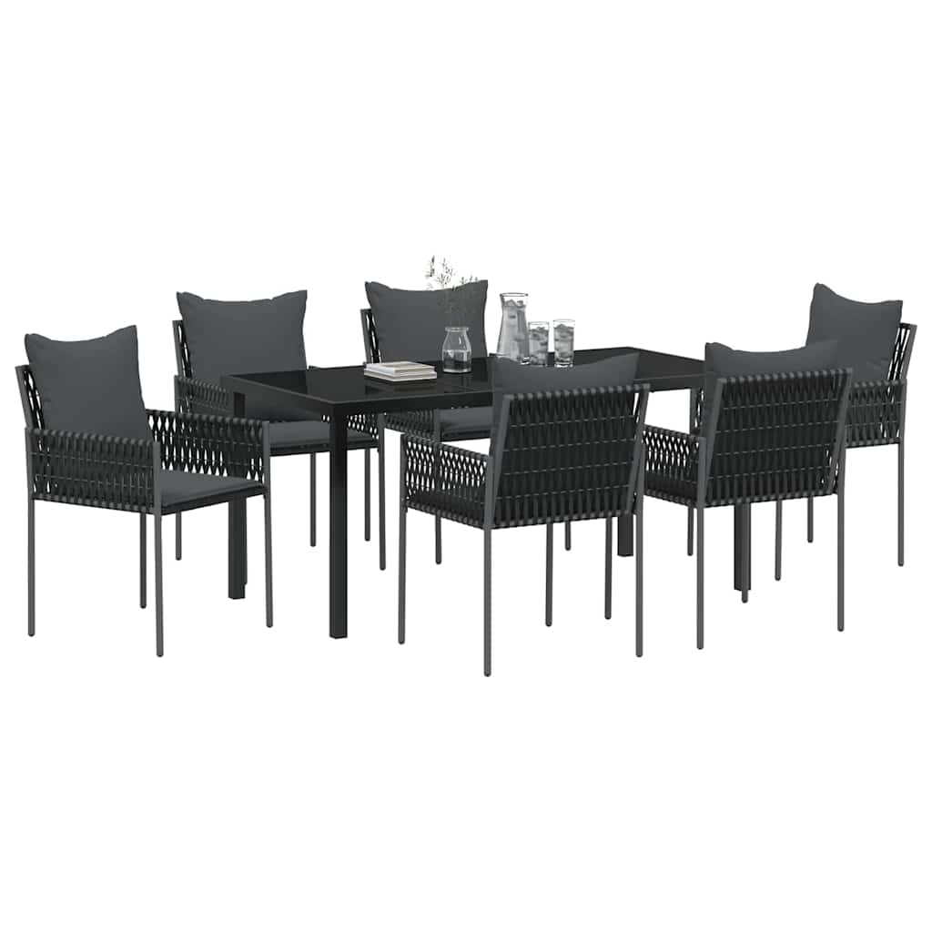 Garten Essgruppe 7 pcs Schwarz und Grau PE-Rattan
