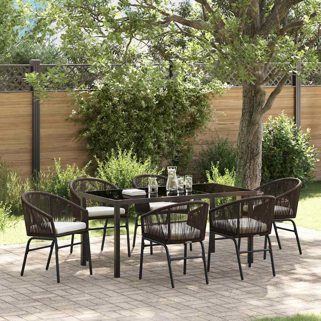 Garten Essgruppe 7 pcs Braun Pulverbeschichteter Stahl