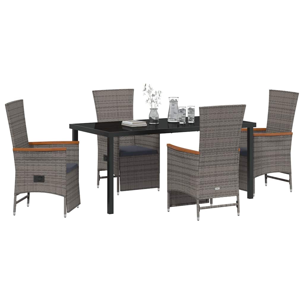 Garten Essgruppe mit Kissen 5 pcs Grau Poly-Rattan