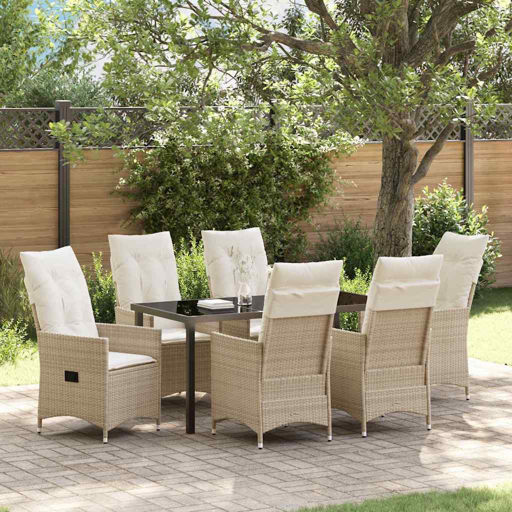 Garten Essgruppe mit Kissen 7 pcs Beige Poly-Rattan