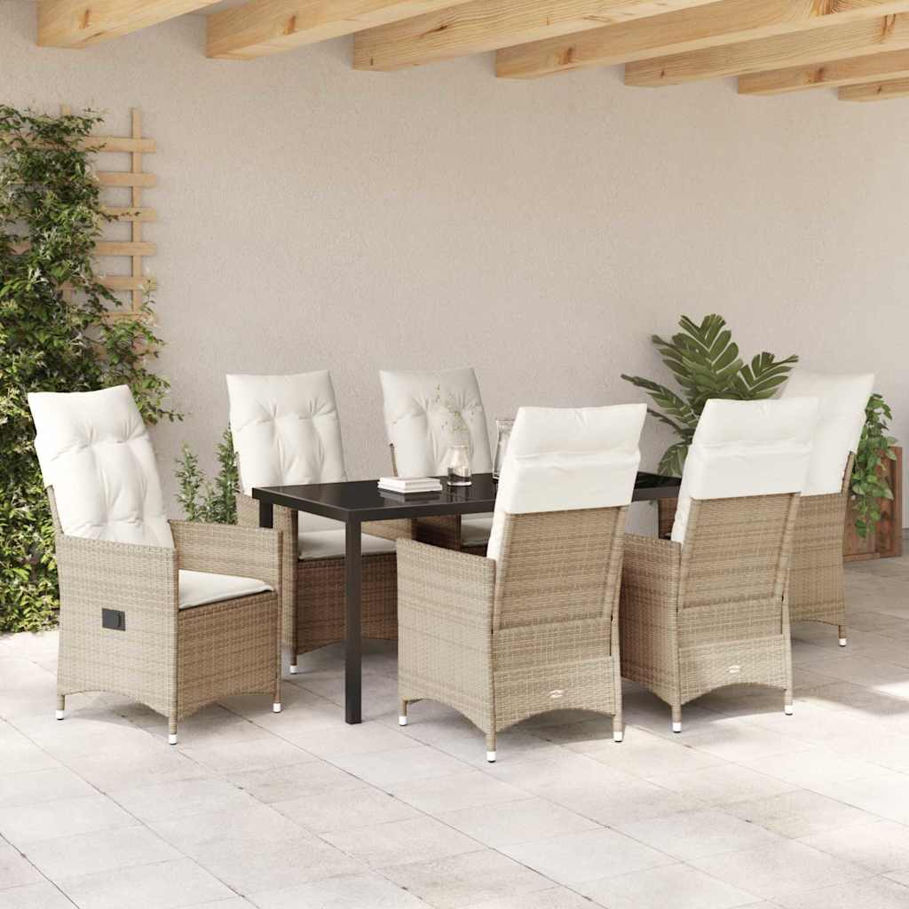 Garten Essgruppe mit Kissen 7 pcs Beige Poly-Rattan